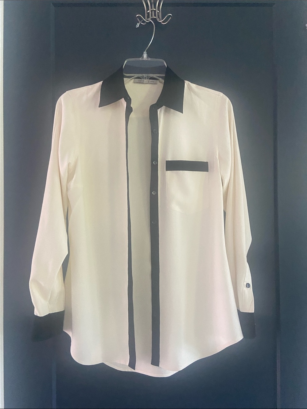 Nexx Ivory Button-Down Shirt with Black Trim 100% SILK